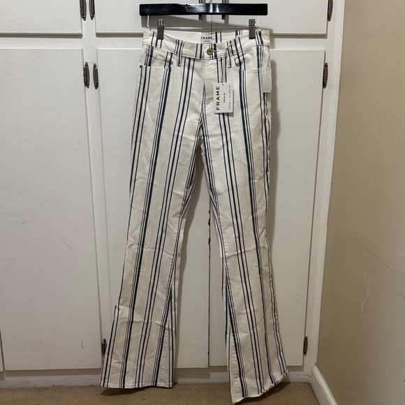 Frame Denim Women's Flare Jeans - White with Black Stripes